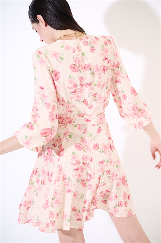 ABITO CORTO CON SCOLLO A V E CINT. A FANTASIA ROSA