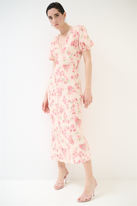 ABITO LUNGO CON SCOLLO A V E PASSAMANERIA A FANT. ROSA