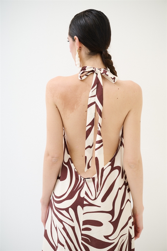 ABITO LUNGO CON FIOCCO DIETRO COLLO A FANTASIA