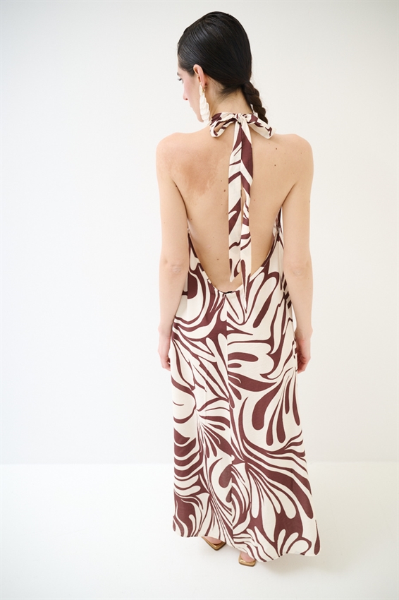 ABITO LUNGO CON FIOCCO DIETRO COLLO A FANTASIA