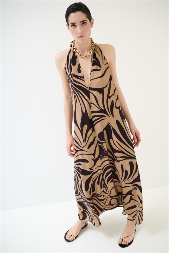 ABITO LUNGO CON FIOCCO DIETRO COLLO A FANTASIA