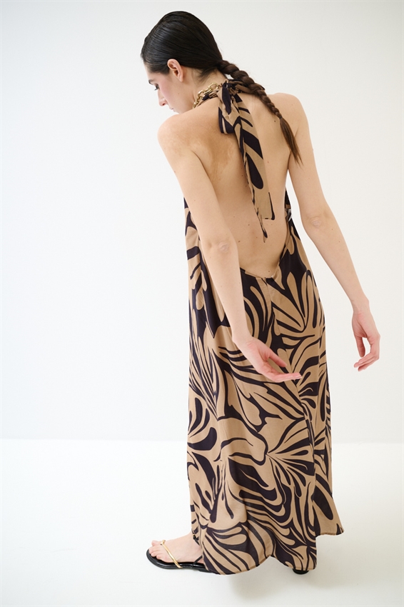 ABITO LUNGO CON FIOCCO DIETRO COLLO A FANTASIA