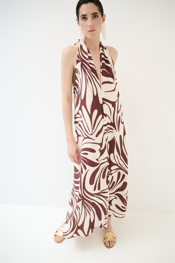 ABITO LUNGO CON FIOCCO DIETRO COLLO A FANTASIA