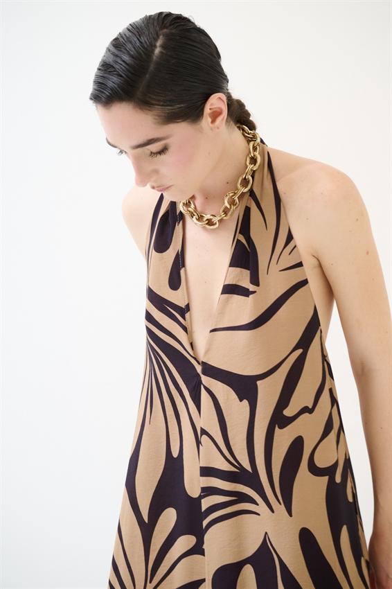 ABITO LUNGO CON FIOCCO DIETRO COLLO A FANTASIA NERO