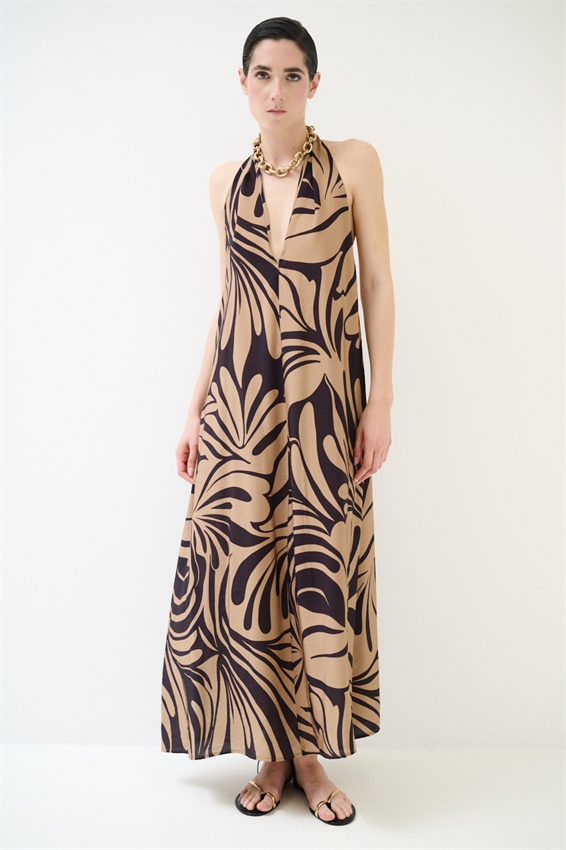 ABITO LUNGO CON FIOCCO DIETRO COLLO A FANTASIA NERO