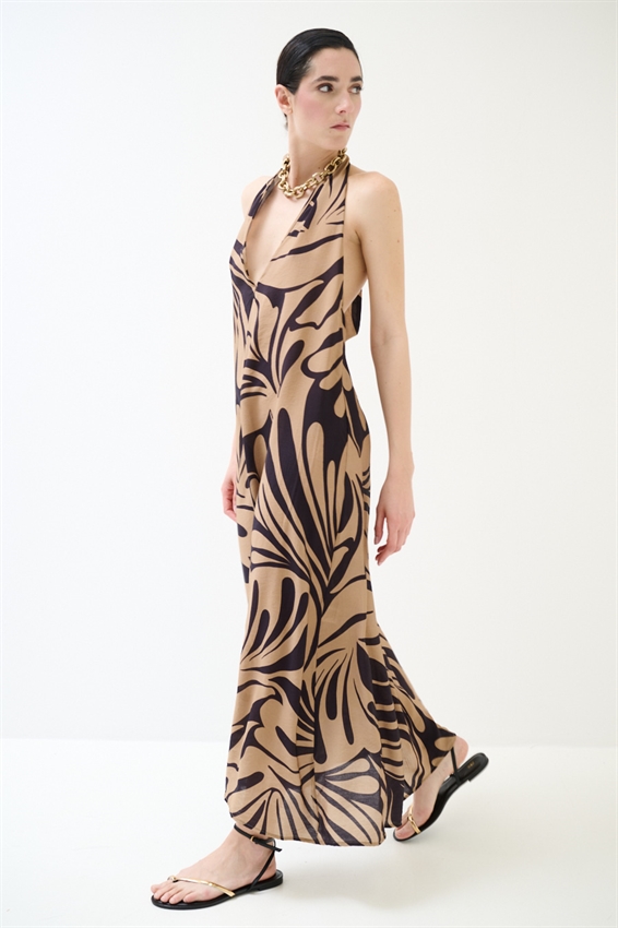 ABITO LUNGO CON FIOCCO DIETRO COLLO A FANTASIA NERO