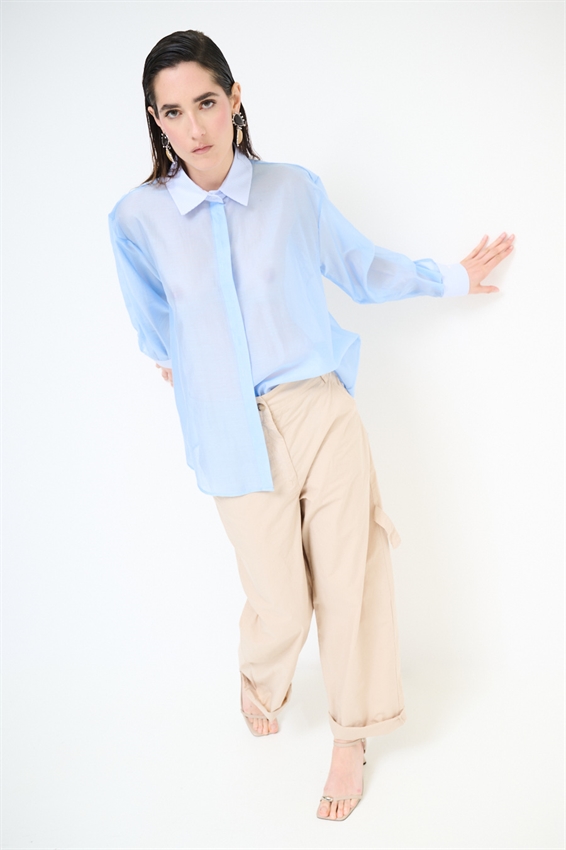 CAMICIA LYOCELL CON COLLETTO RIGATO