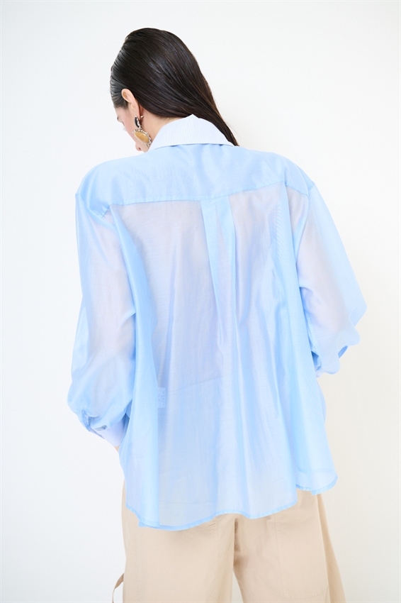 CAMICIA LYOCELL CON COLLETTO RIGATO