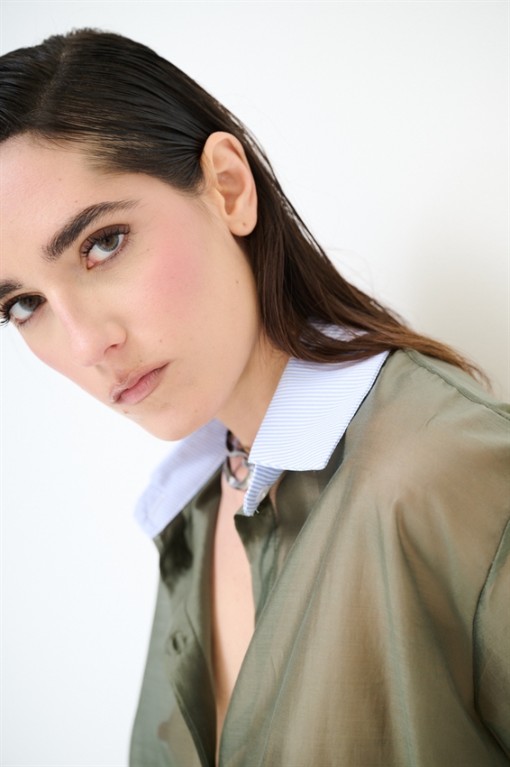 CAMICIA LYOCELL CON COLLETTO RIGATO