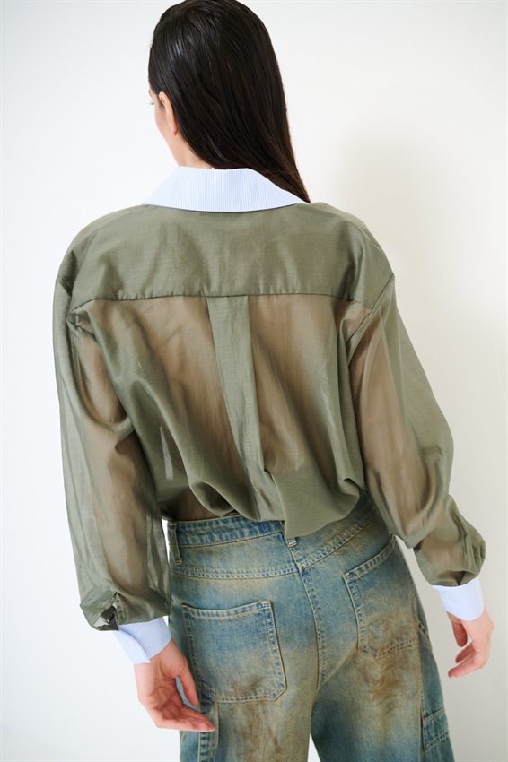 CAMICIA LYOCELL CON COLLETTO RIGATO