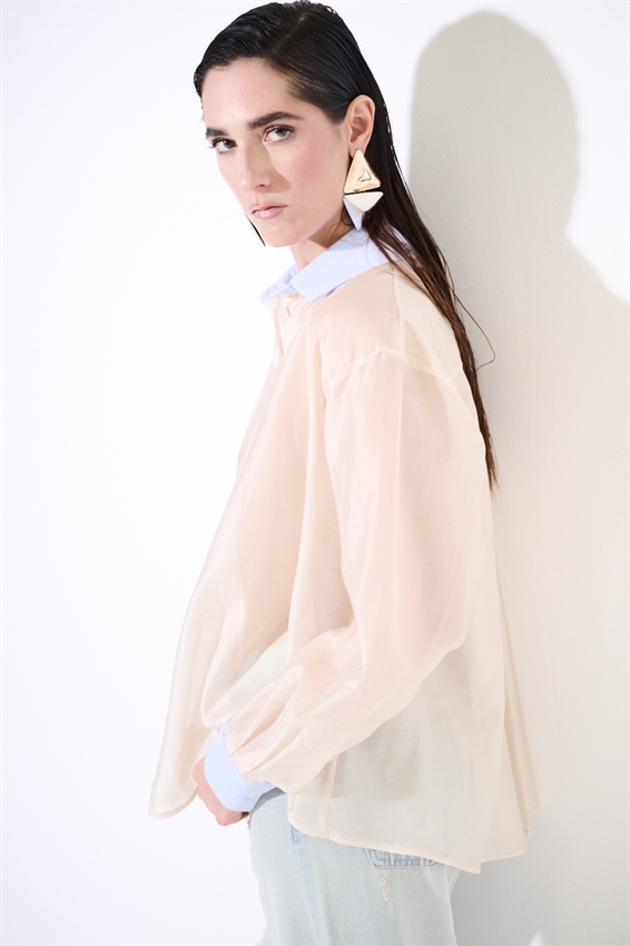 CAMICIA LYOCELL CON COLLETTO RIGATO