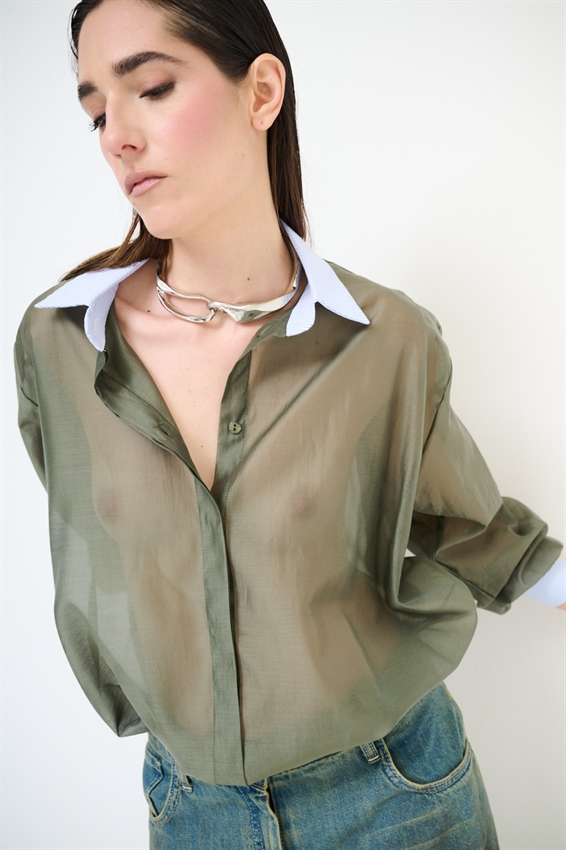 CAMICIA LYOCELL CON COLLETTO RIGATO