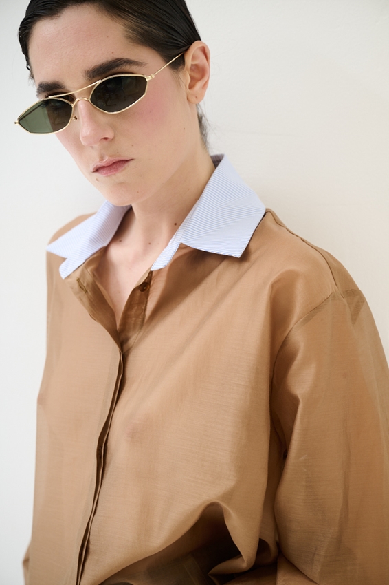 CAMICIA LYOCELL CON COLLETTO RIGATO