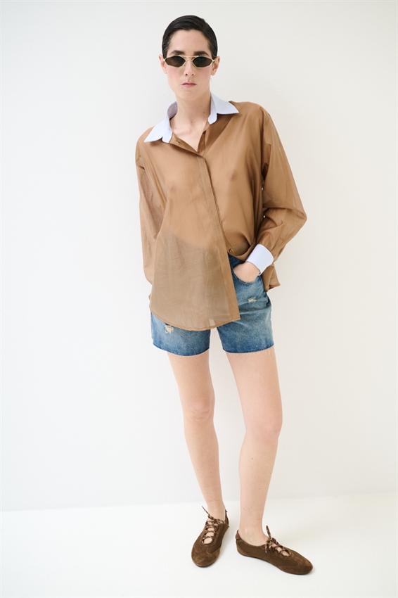 CAMICIA LYOCELL CON COLLETTO RIGATO