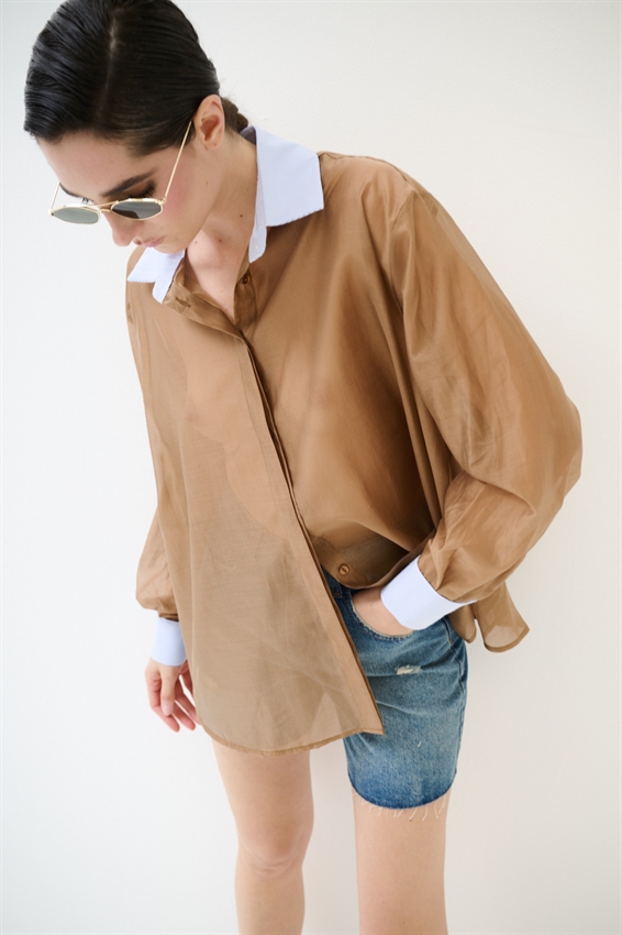 CAMICIA LYOCELL CON COLLETTO RIGATO