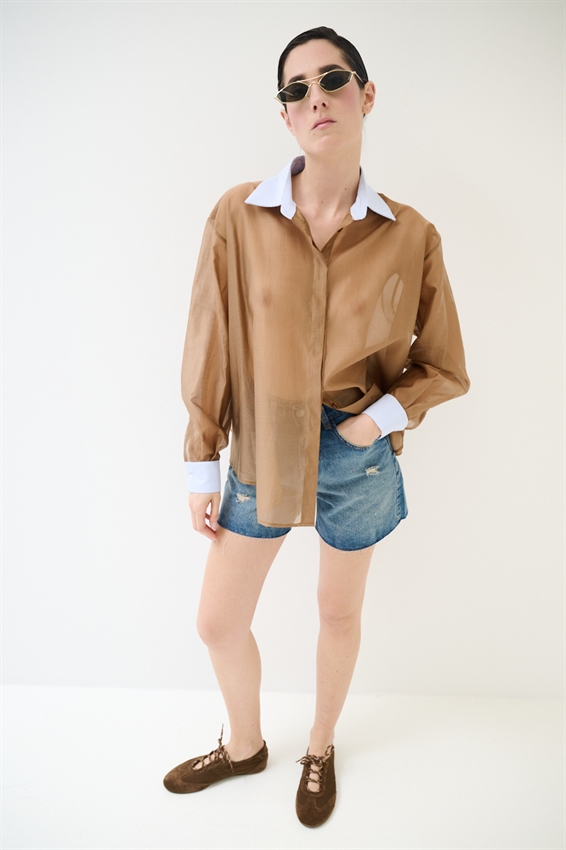 CAMICIA LYOCELL CON COLLETTO RIGATO