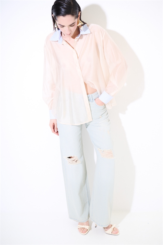 CAMICIA LYOCELL CON COLLETTO RIGATO