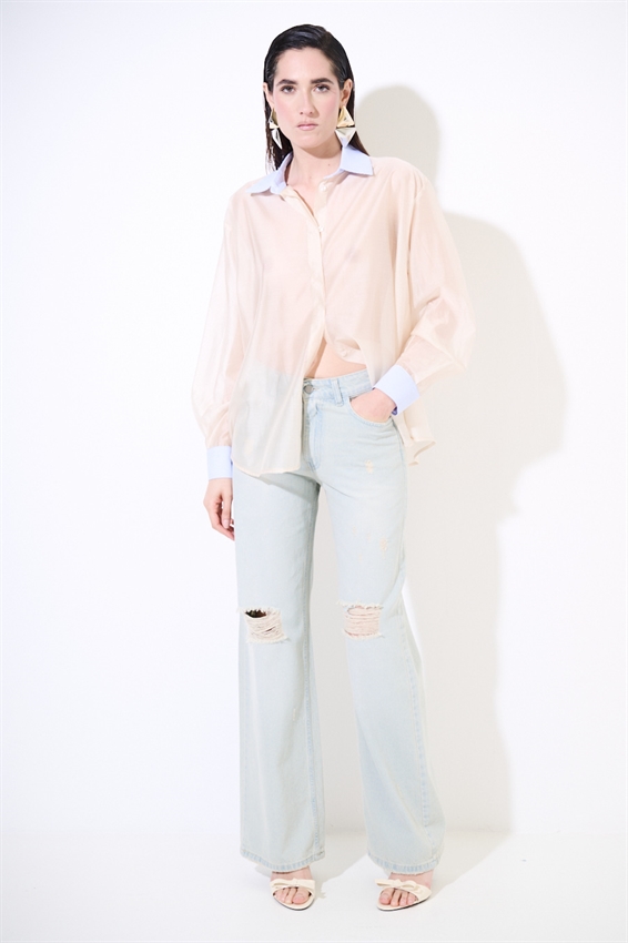 CAMICIA LYOCELL CON COLLETTO RIGATO