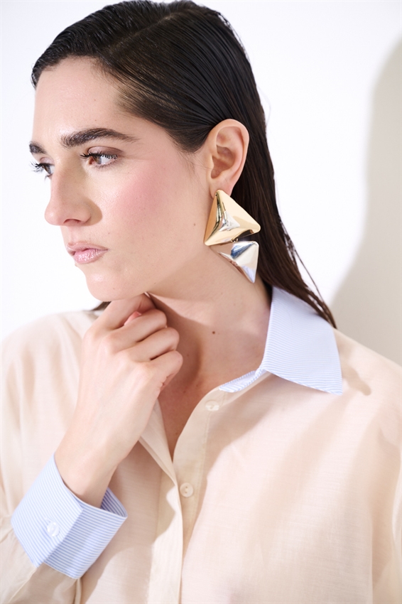 CAMICIA LYOCELL CON COLLETTO RIGATO BURRO