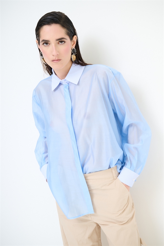 CAMICIA LYOCELL CON COLLETTO RIGATO CELESTE