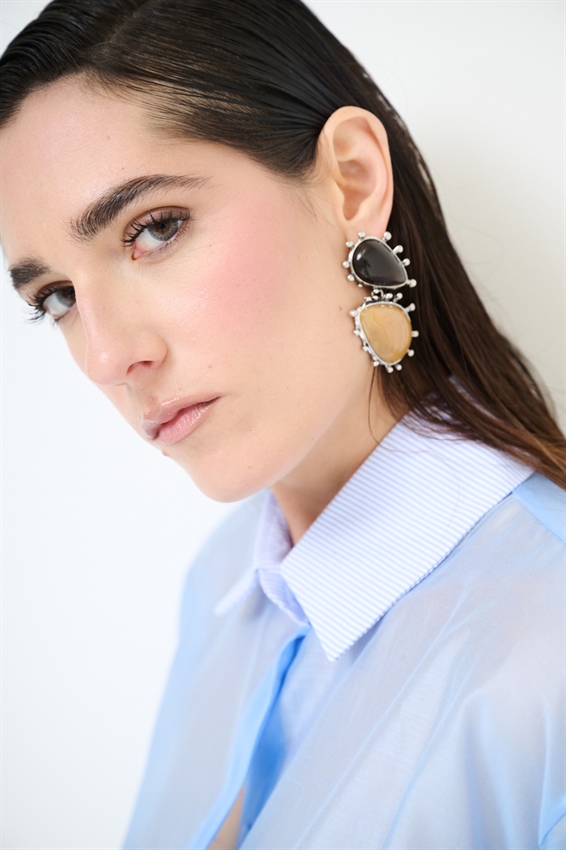 CAMICIA LYOCELL CON COLLETTO RIGATO CELESTE