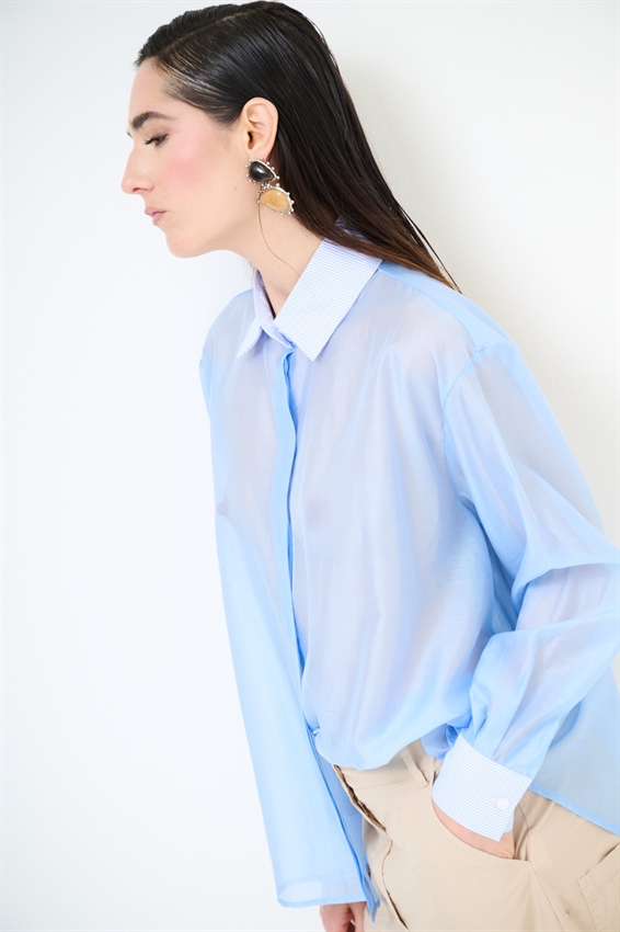 CAMICIA LYOCELL CON COLLETTO RIGATO CELESTE