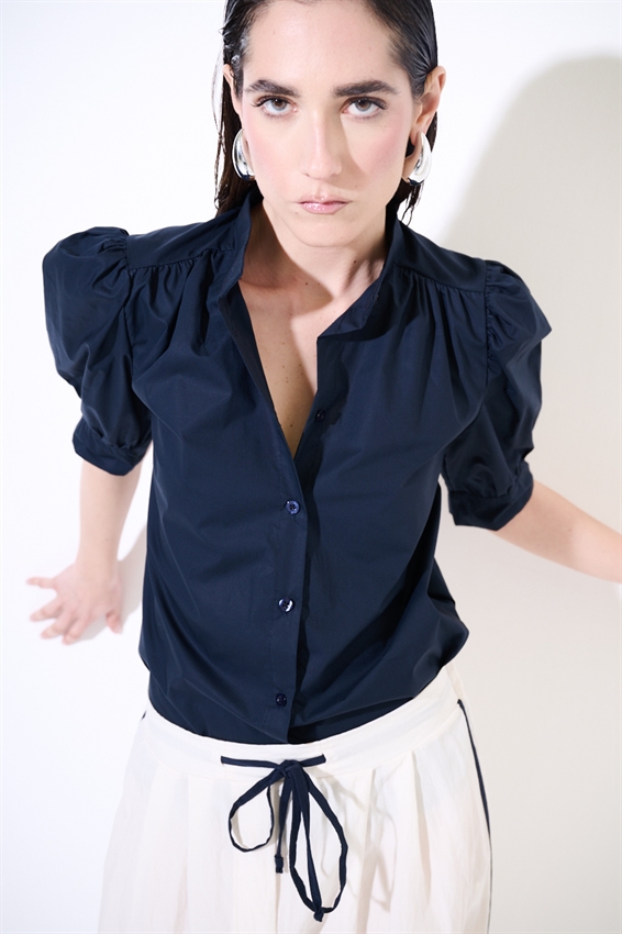CAMICIA MEZZA MANICA CON COLLO COREANA BLU