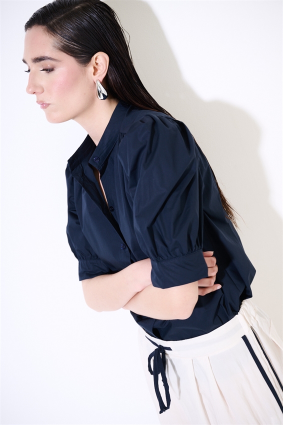 CAMICIA MEZZA MANICA CON COLLO COREANA BLU
