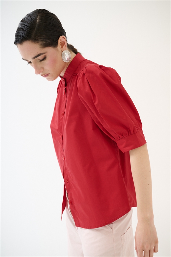 CAMICIA MEZZA MANICA CON COLLO COREANA ROSSO