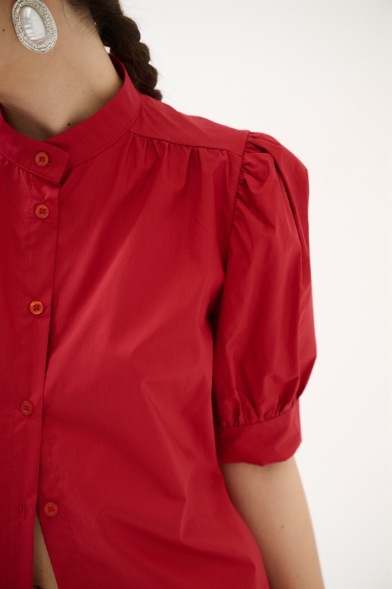 CAMICIA MEZZA MANICA CON COLLO COREANA ROSSO