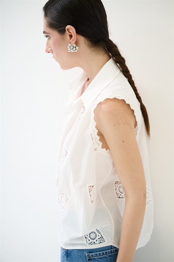 CAMICIA SMANICATA IN PIZZO IN COTONE