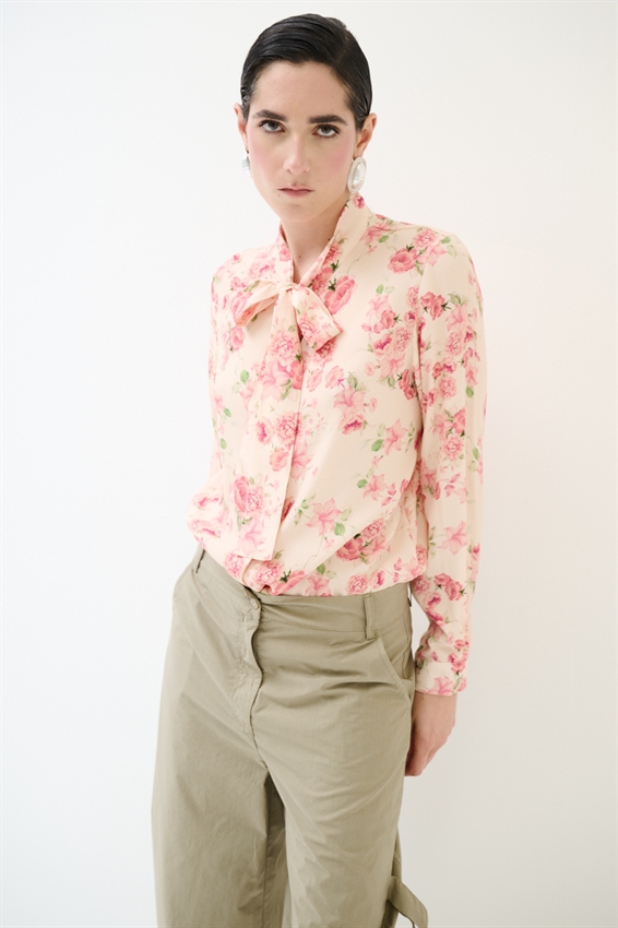 CAMICIA BASIC CON FIOCCO A FANTASIA ROSA