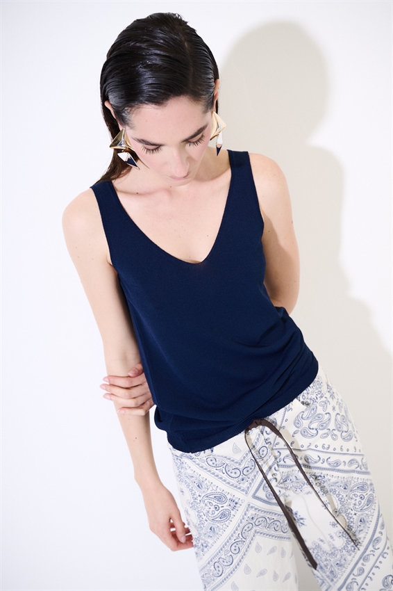 CANOTTA DOPPIO V IN VISCOSA BLU