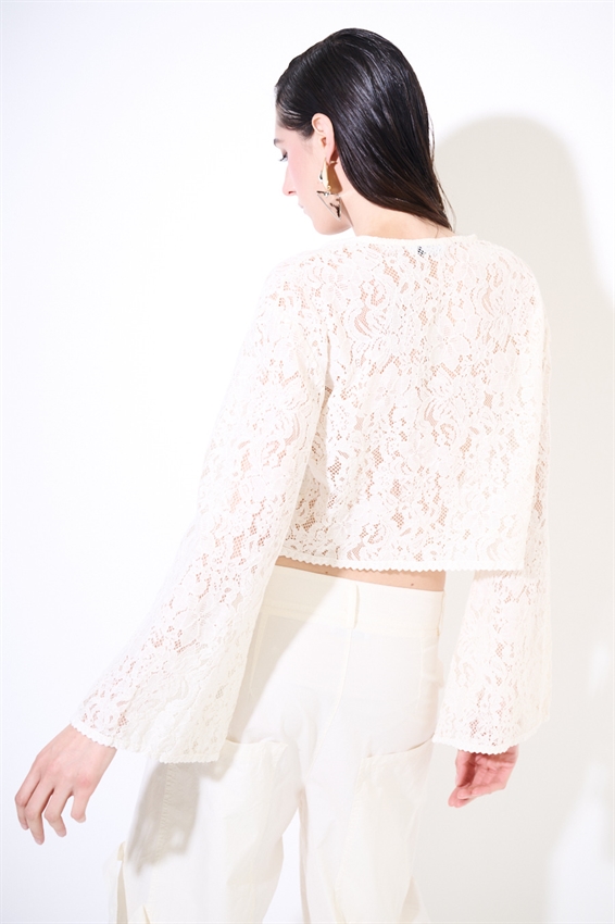 BLUSA CON LACCINI IN PIZZO BURRO