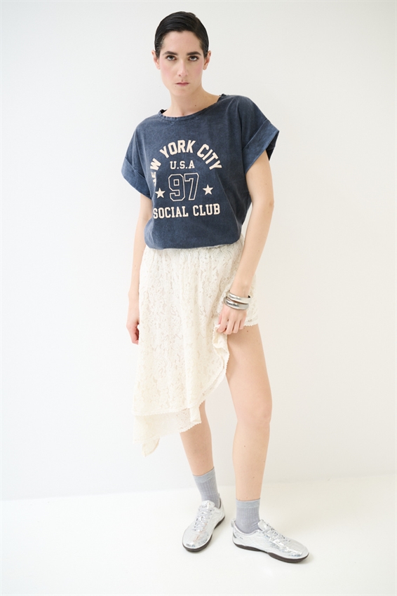 GONNA ASIMMETRICA IN PIZZO CON DOPPIA BALZA BURRO