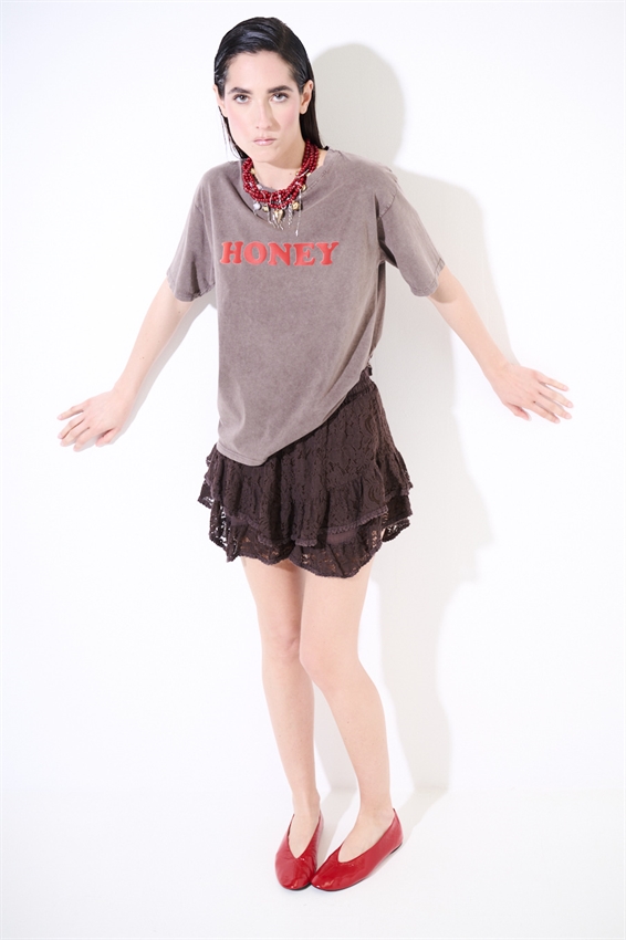 MINIGONNA IN PIZZO CON DOPPIA BALZA