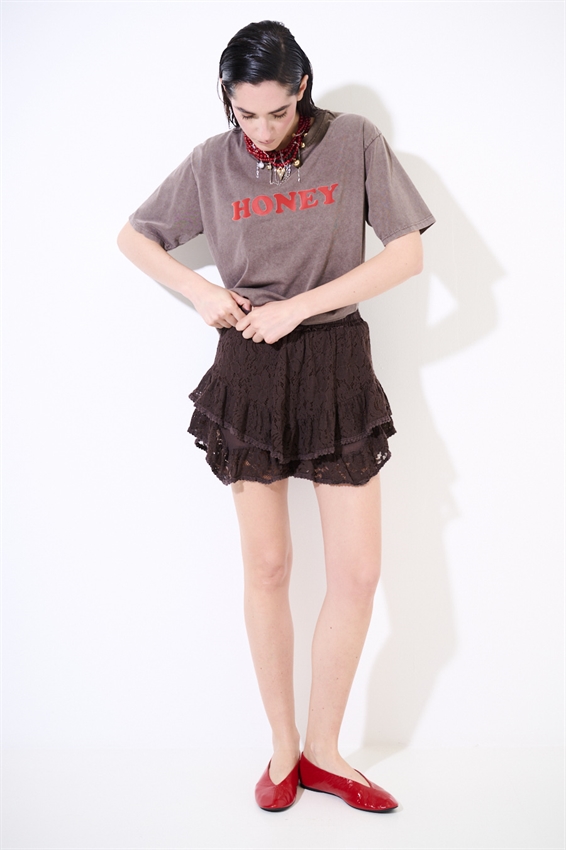 MINIGONNA IN PIZZO CON DOPPIA BALZA MORO