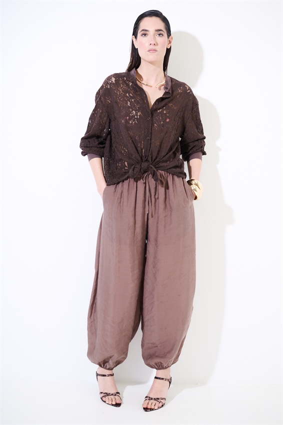 PANTALONE BALLOON CON FODERA IN COTONE MORO