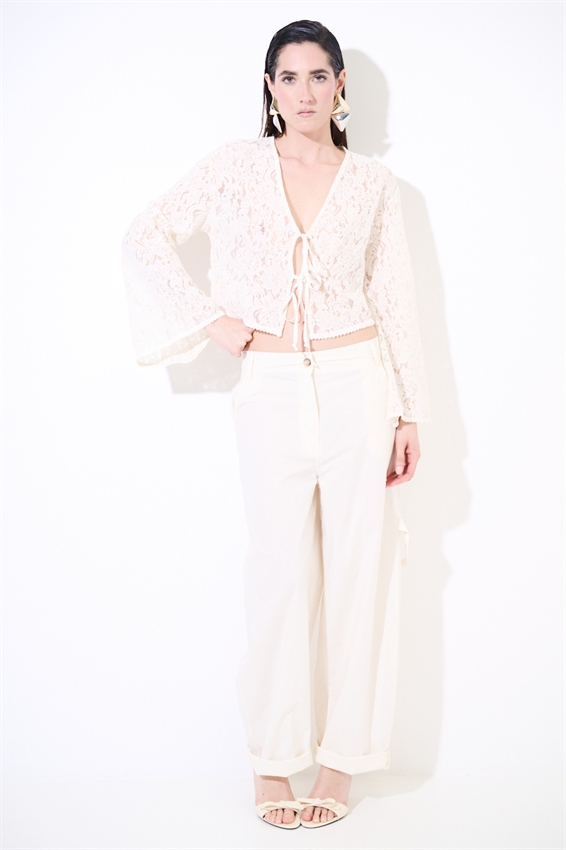 PANTALONE IN TELA CON TASCONI DIETRO E LACCIO