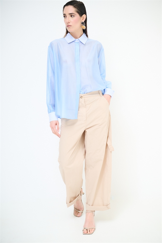 PANTALONE IN TELA CON TASCONI DIETRO E LACCIO BEIGE