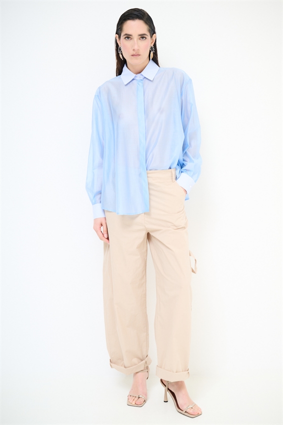 PANTALONE IN TELA CON TASCONI DIETRO E LACCIO BEIGE