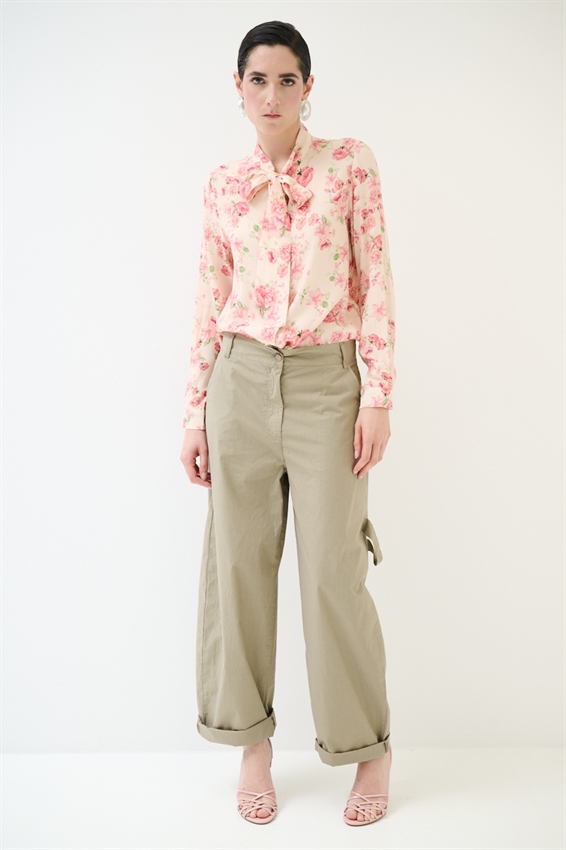 PANTALONE IN TELA CON TASCONI DIETRO E LACCIO VERDE MILITARE