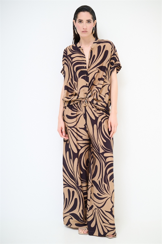 PANTALONE AMPIO CON ELASTICO A FANTASIA NERO