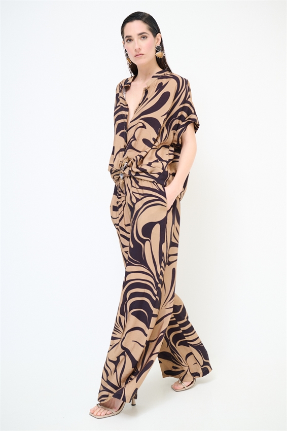 PANTALONE AMPIO CON ELASTICO A FANTASIA NERO