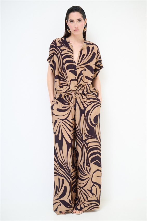 PANTALONE AMPIO CON ELASTICO A FANTASIA NERO