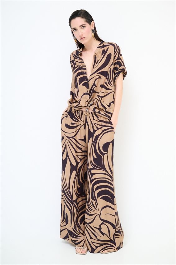 PANTALONE AMPIO CON ELASTICO A FANTASIA NERO