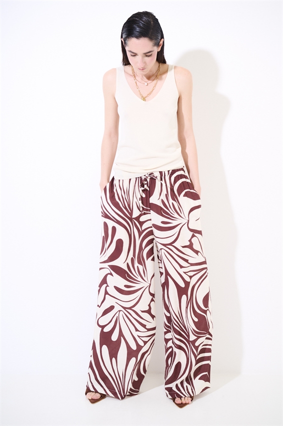 PANTALONE AMPIO CON ELASTICO A FANTASIA MORO