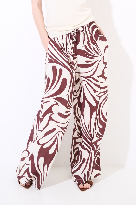 PANTALONE AMPIO CON ELASTICO A FANTASIA MORO