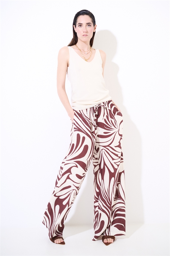 PANTALONE AMPIO CON ELASTICO A FANTASIA MORO