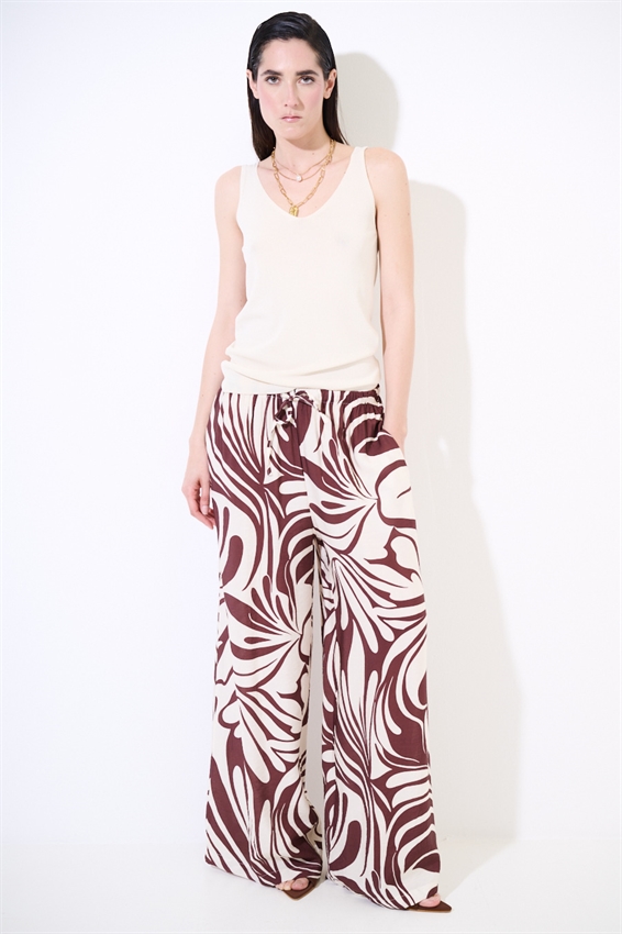 PANTALONE AMPIO CON ELASTICO A FANTASIA MORO